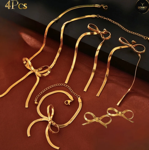 Jn69 4pcs Bow Tie Jewellery Sets