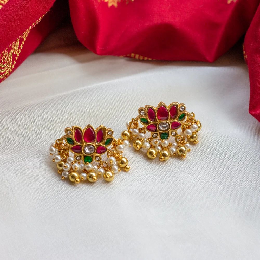 Jadau Kundan Lotus Stud Earrings – Grace Redefined