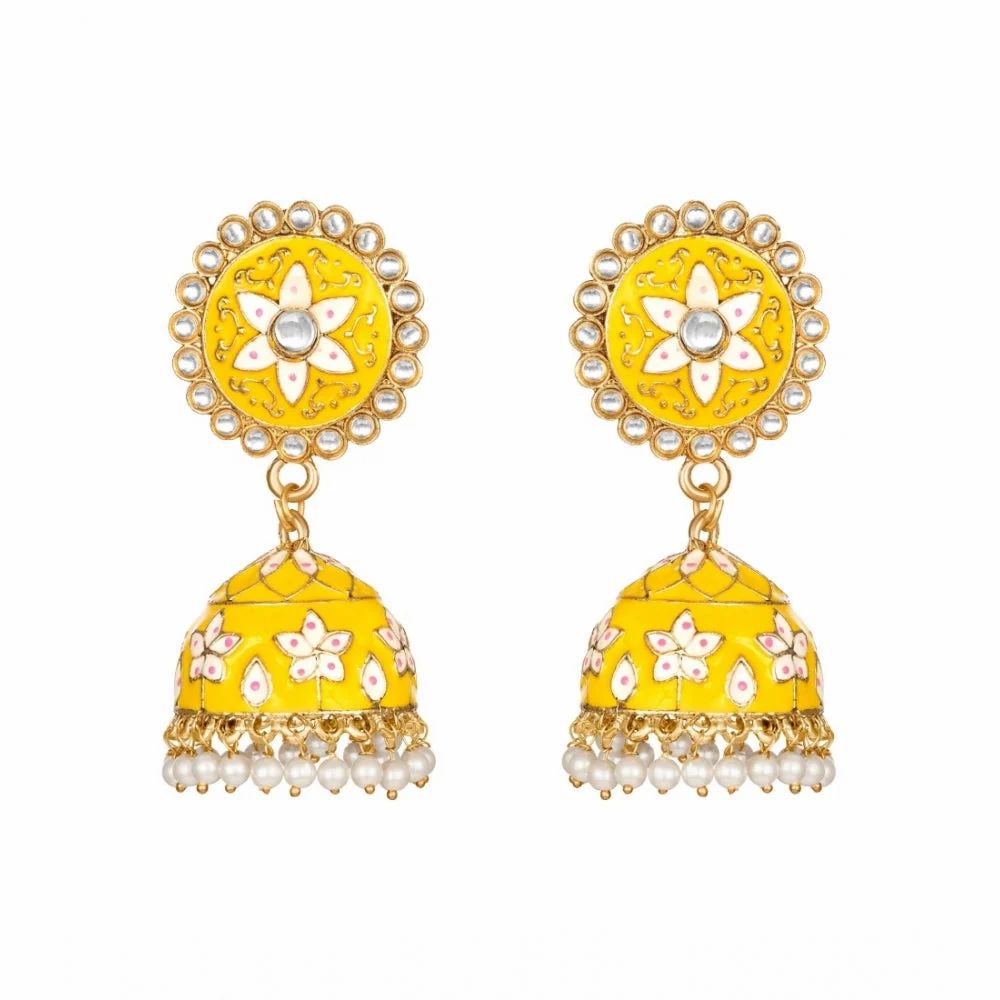 Womens Rose Gold Plated Alloy Earrings Yellow