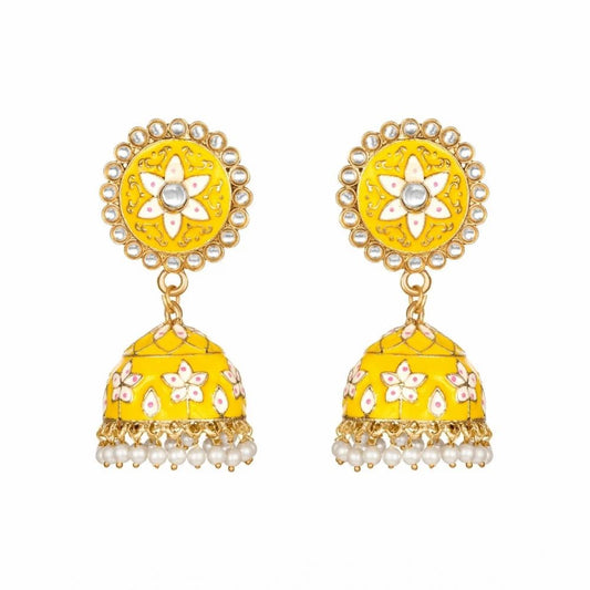 Womens Rose Gold Plated Alloy Earrings Yellow