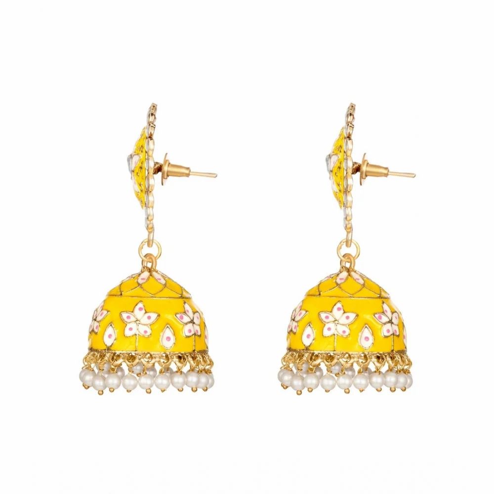 Womens Rose Gold Plated Alloy Earrings Yellow