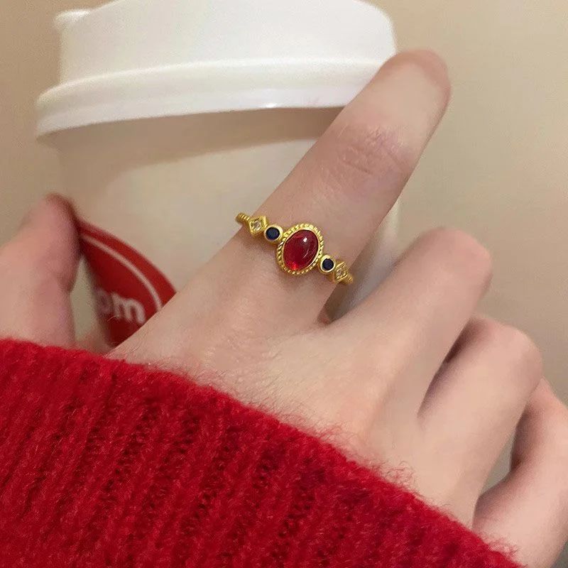 Matte Gold Enamel Ring - Retro Chinese Style Statement Jewelry