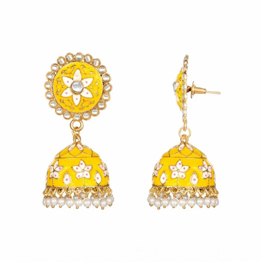 Womens Rose Gold Plated Alloy Earrings Yellow