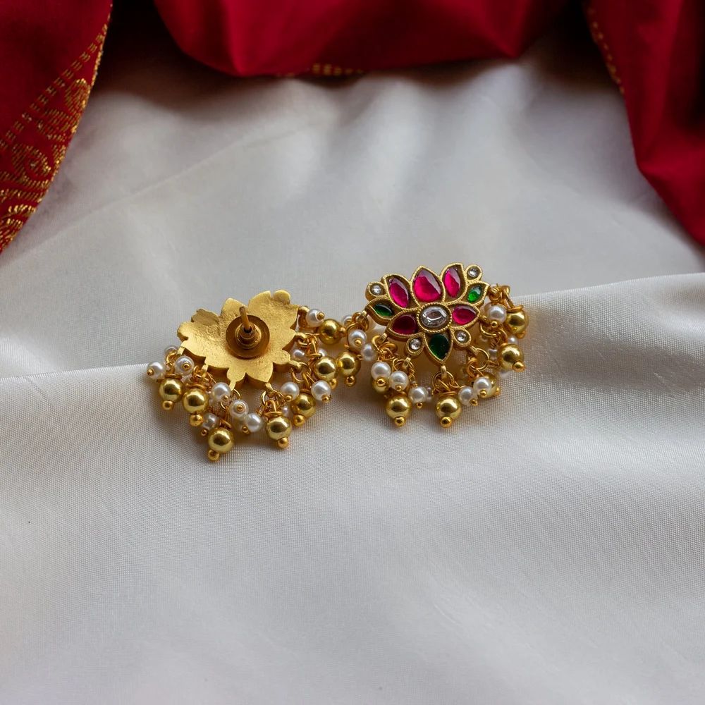 Jadau Kundan Lotus Stud Earrings – Grace Redefined