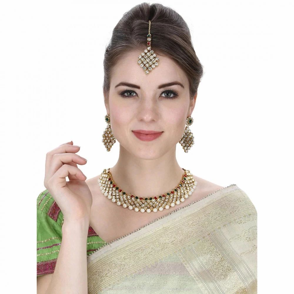 Premium Gold Plated Kundan Jewellery Necklace Set With Earrings