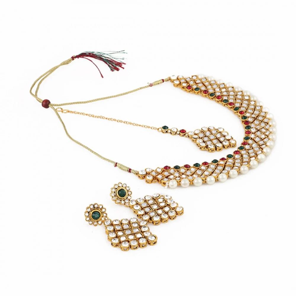 Premium Gold Plated Kundan Jewellery Necklace Set With Earrings