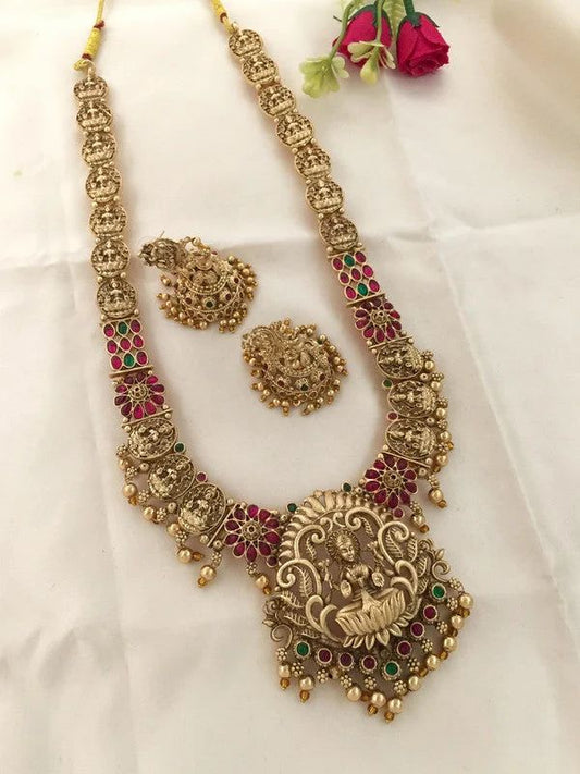 Elegant Gold-plated Temple Jewelry Set With Red And Green Accents