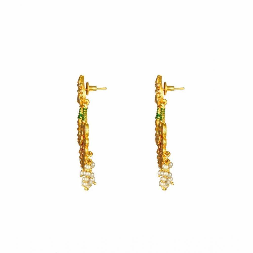 Roneclick Women's Rose Gold Plated Alloy Kundan Earrings &amp; Mangtikka (red &amp; Green)