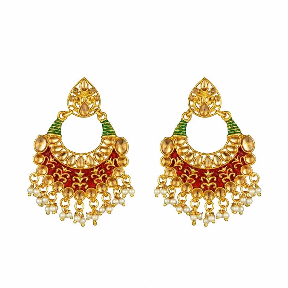 Roneclick Women's Rose Gold Plated Alloy Kundan Earrings &amp; Mangtikka (red &amp; Green)